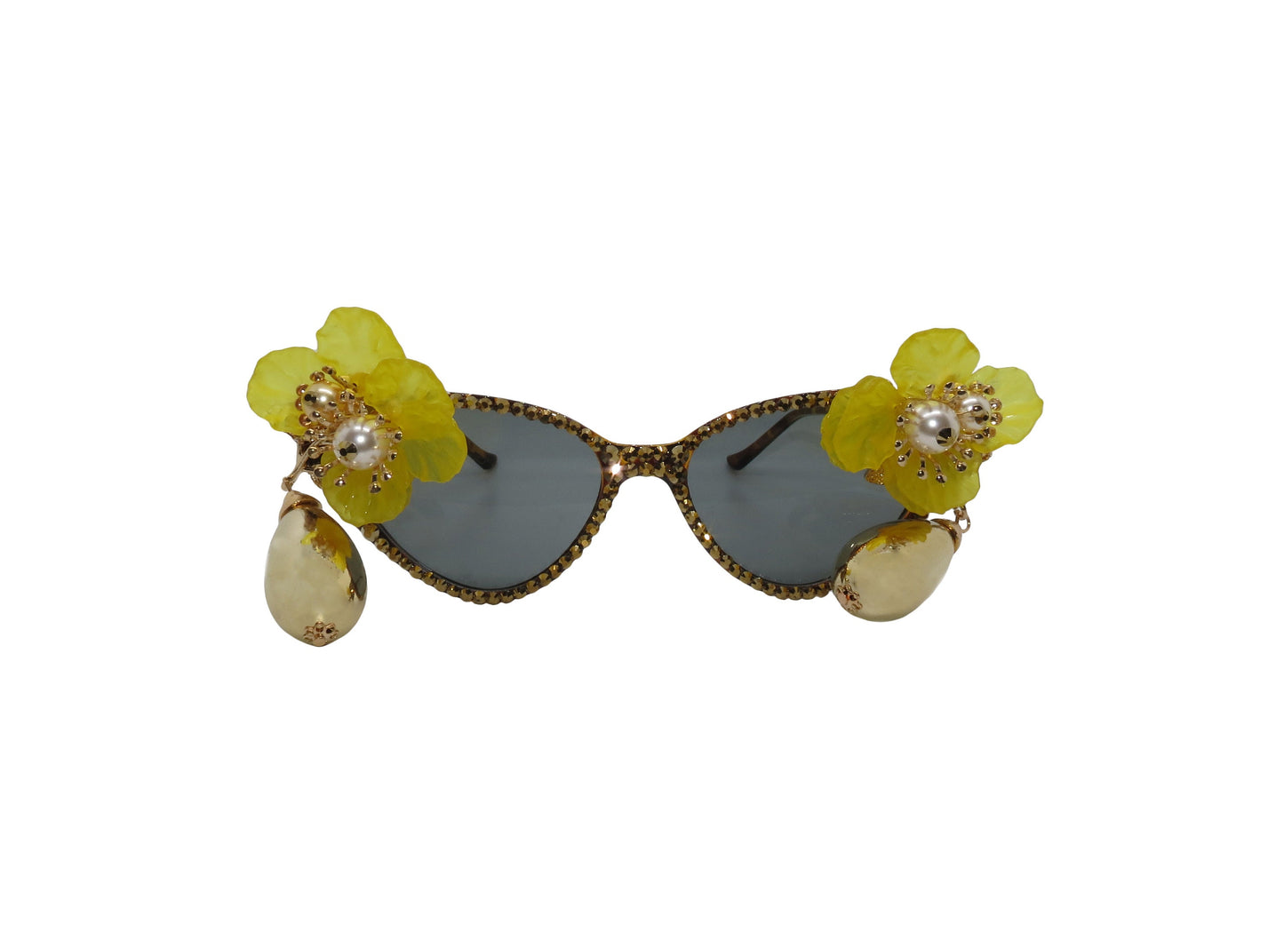 NORTH MELBOURNE - Flower Sunglasses with Pearl's and Gold Rhinestones on a Vintage Leopard Frame. Abstract Sunglasses from Australia.