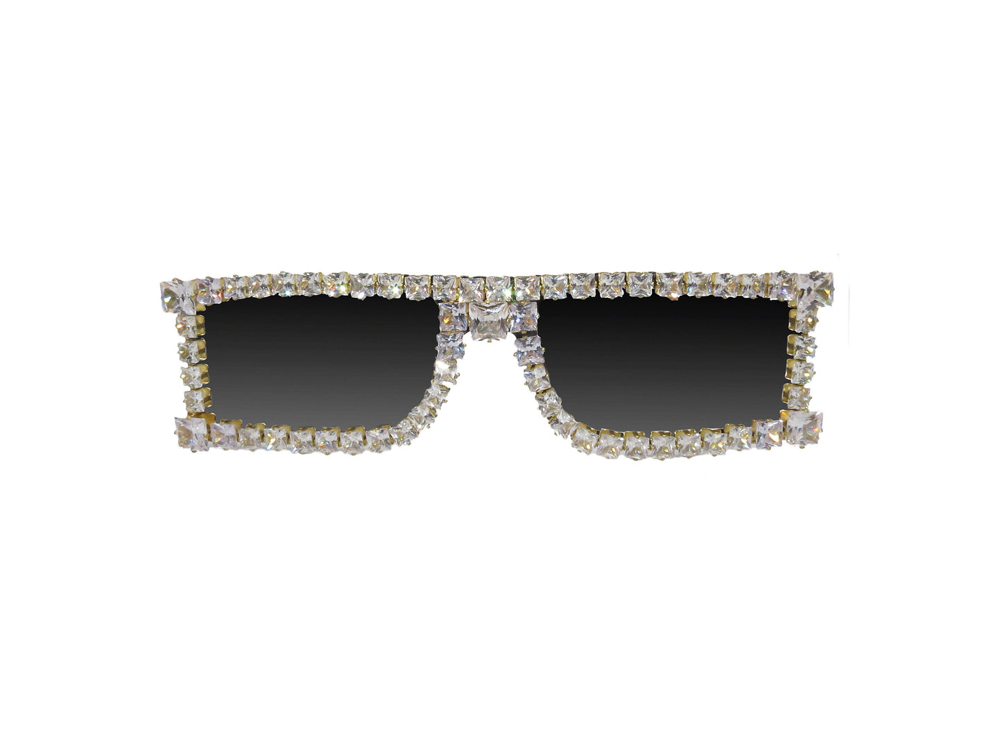 PHASE A - Black Square Unique Sunglasses with Square Rhinestones in a Gold Setting. Hand Embellished Abstract Sunglasses