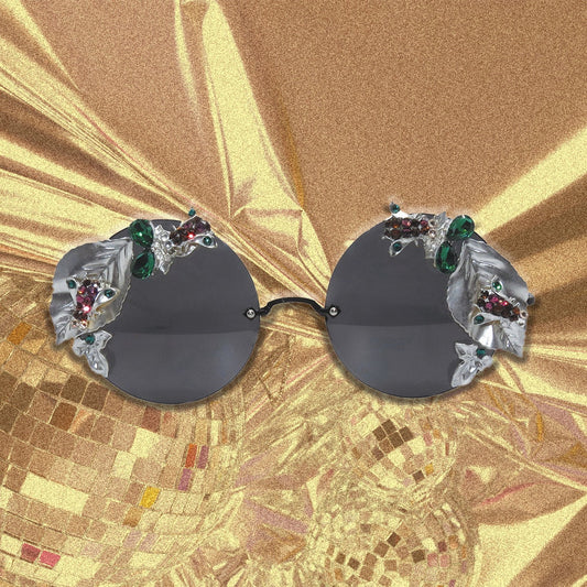 JACK - Women's Cat Eye Halloween Sunglasses. Only ONE pair made. Embellished with Unique Silver Leaves and Swarovski Crystals