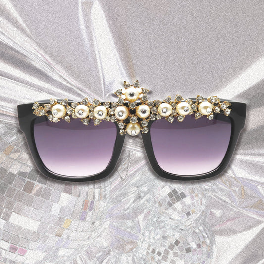 GARLAND - Women's Swarovski Pearl and Rhinestone Unique Sunglasses, Hand Detailed with Unique Swarovski Crystals and Pearls