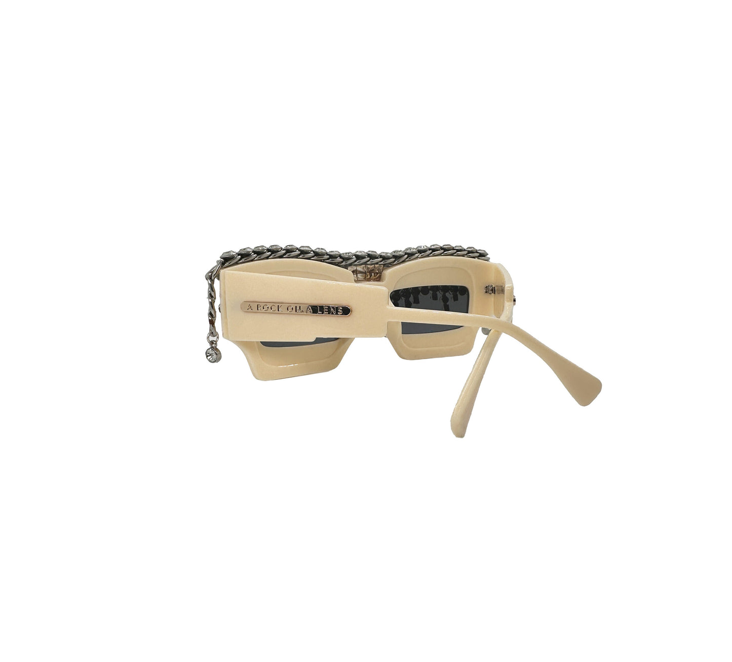 NEW YORK - Art Deco Styled Unique Sunglasses Embellished with Rhinestones, Chain and Rhinestone Rivets