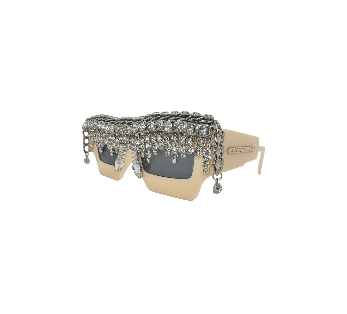 NEW YORK - Art Deco Styled Unique Sunglasses Embellished with Rhinestones, Chain and Rhinestone Rivets