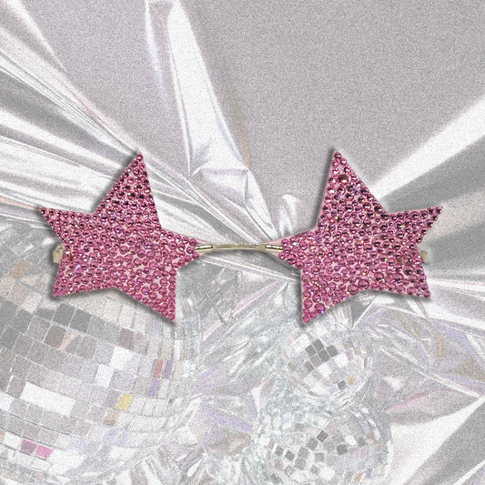 STAR GIRL - Retro Pink Swarovski Embellished Star Shaped Sunglasses. Pink Swarovski Crystals