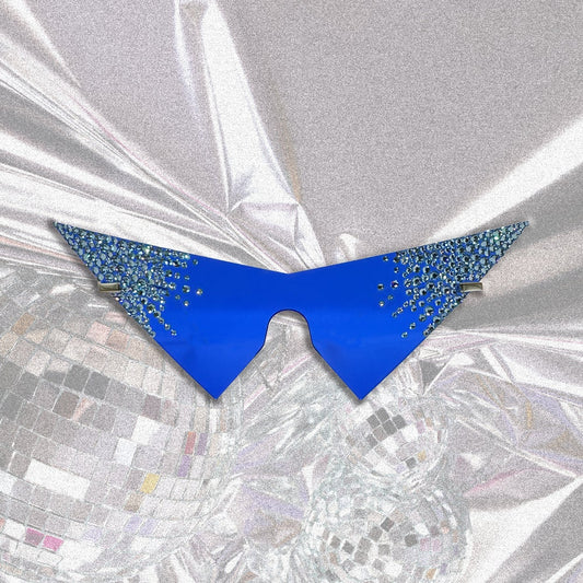 LIGHTING - Retro Blue Triangle Swarovski Embellished Sunglasses with Blue Swarovski Crystals