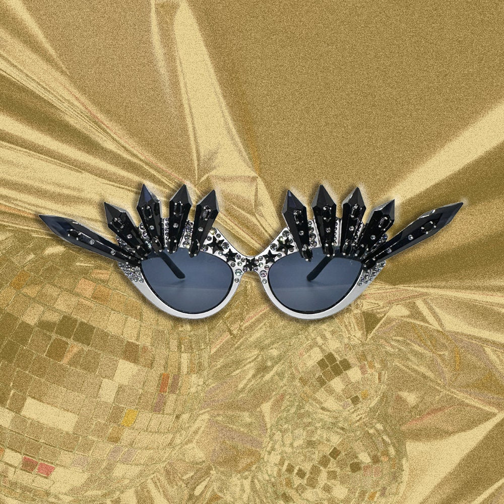 SHOWGIRL - A ONE OFF Custom American inspired Retro Sunglasses. Embellished with Black Spikes and Swarovski Crystals.