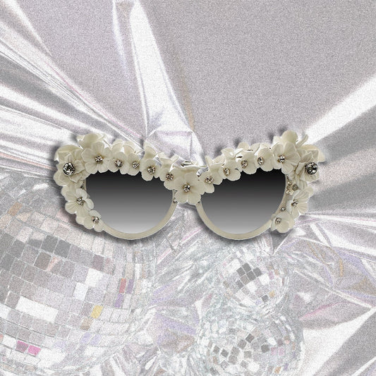 PHLOX - Women's Club Master Style Statement Sunglasses Hand Embellished with Handmade Flowers and Crystals